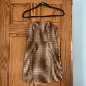 Square Print Golden Brown and white mini dress